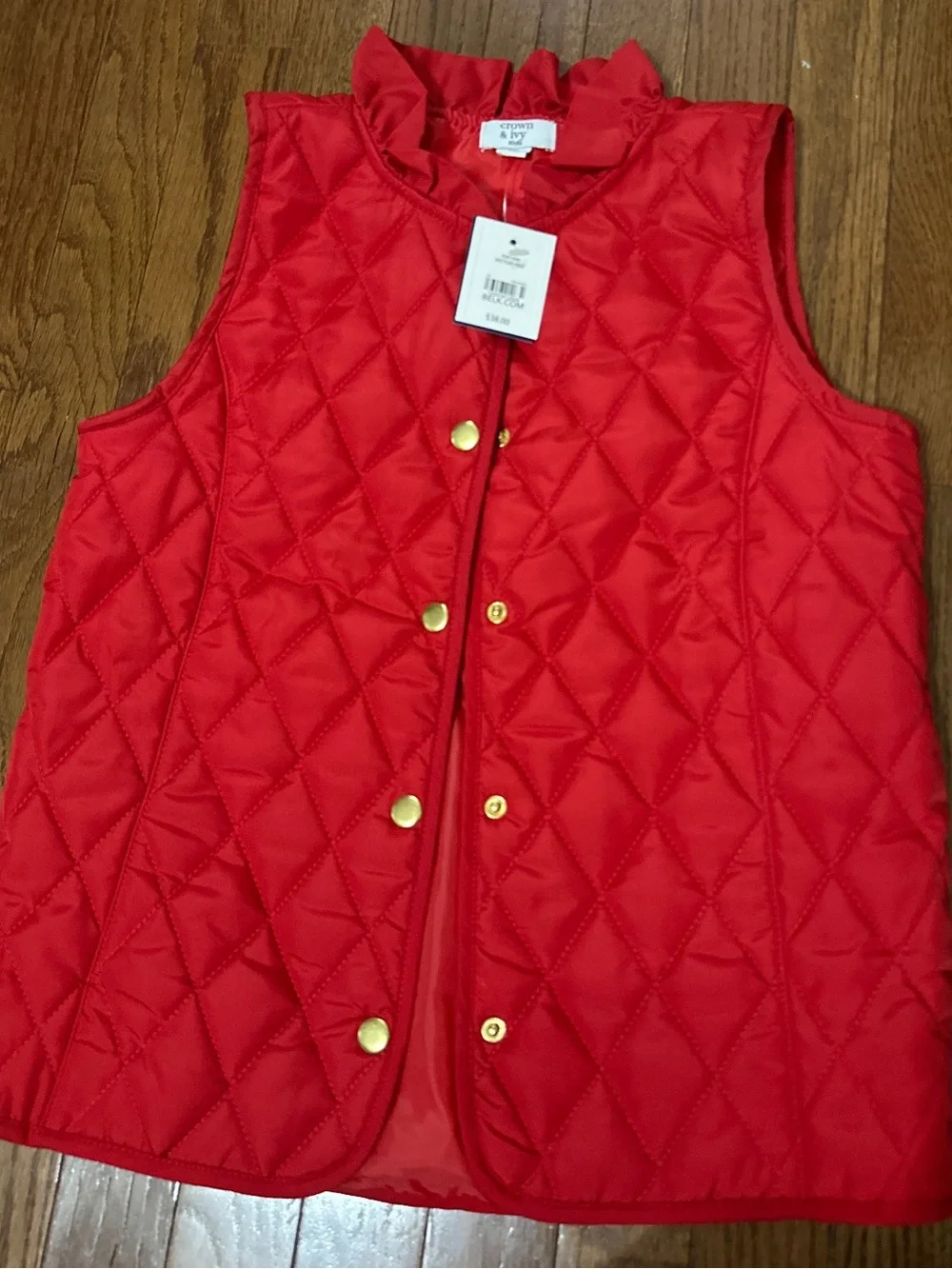 Crown & Ivy Kids Quilted Red Vest with Gold Buttons NWT- Size Large
